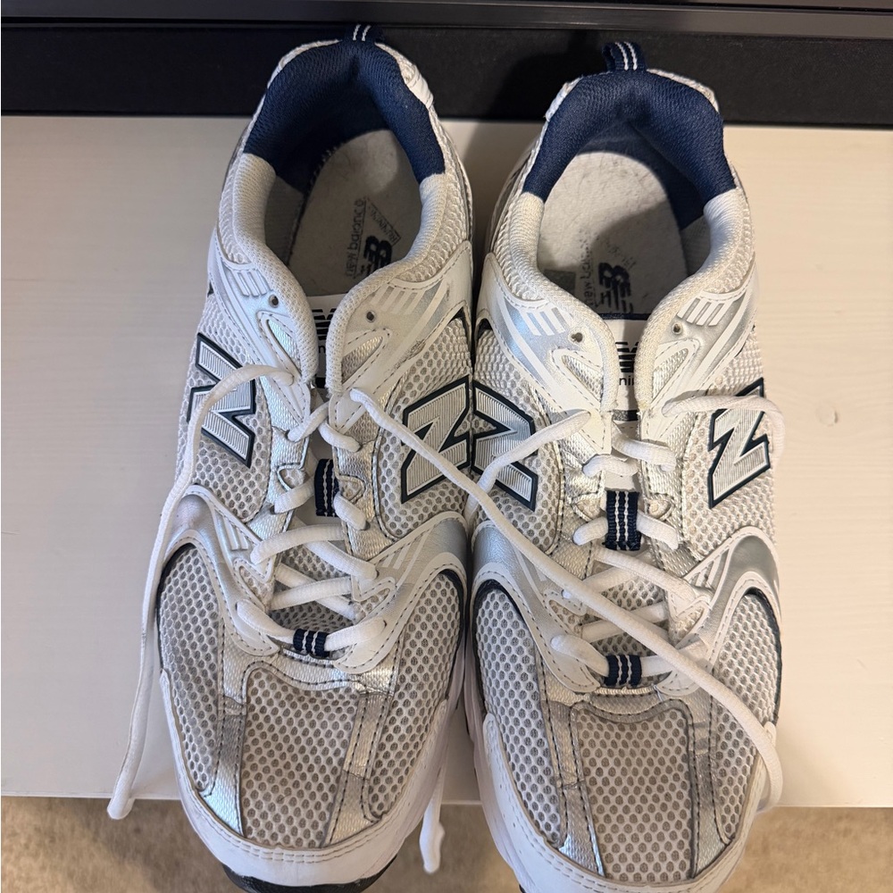 New Balance 530 Women’s White and Navy Athletic Shoes